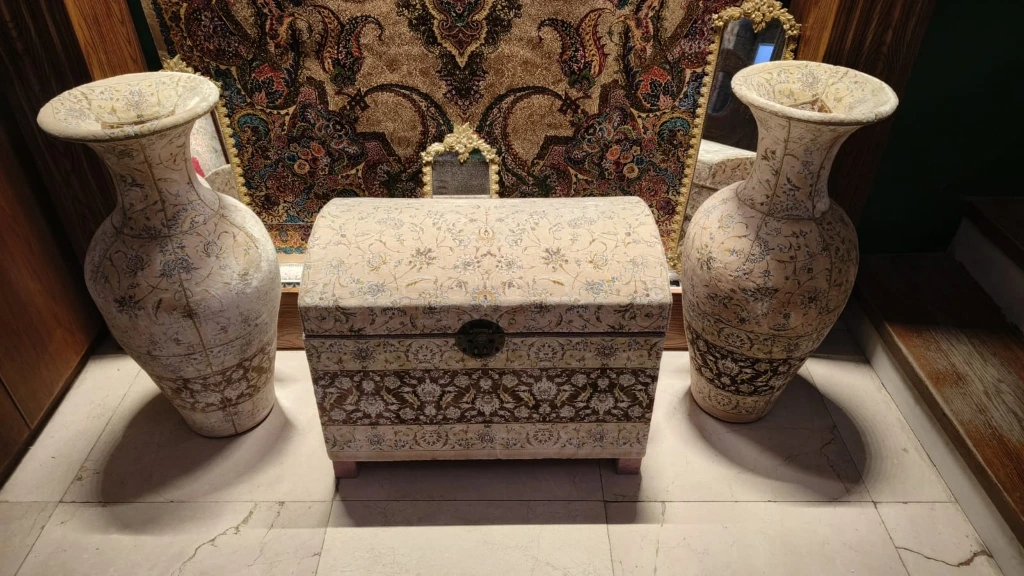 Floral Carpet Covered Storage Trunk