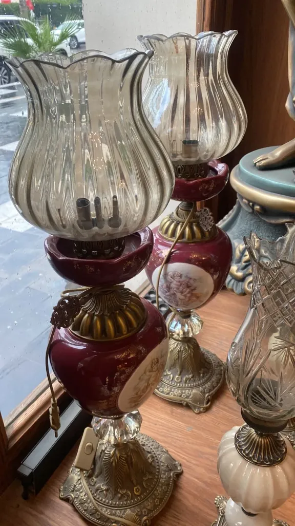 [BLO-DEC-013] Maroon Table Lamp Pair - 62cm