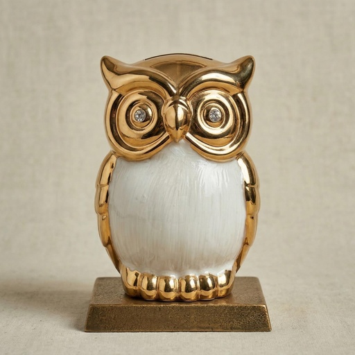 [BLO-DEC-018] Enameled Steel Crystal-Eye Owl Figurine